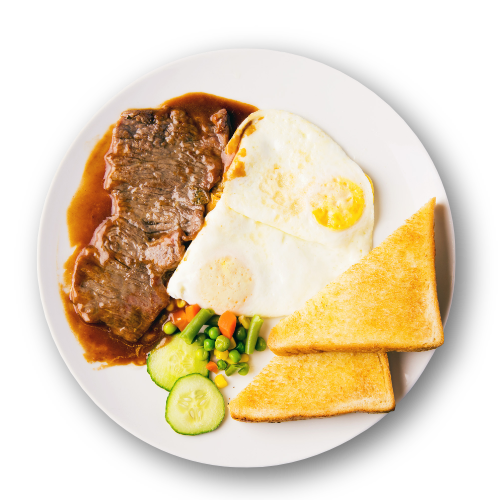I. Fried Mini Steak & Eggs w/ Gravy + Butter Bun